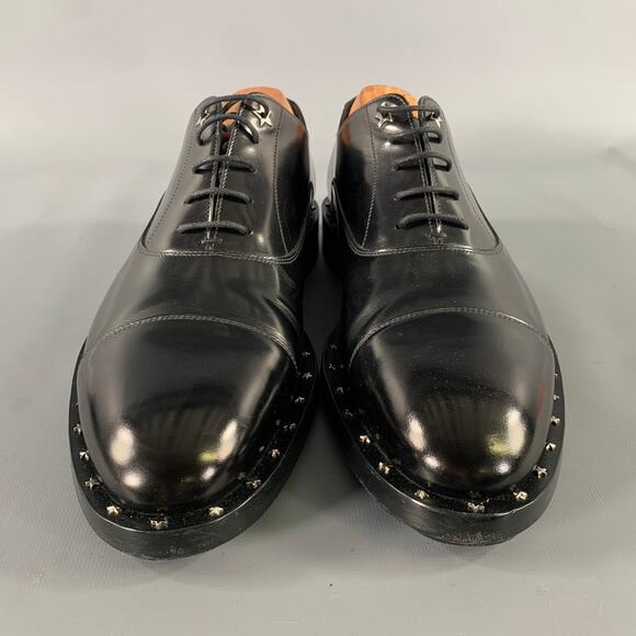 JIMMY CHOO Size 8 Black Studded Leather Cap Toe Lace Up Shoes